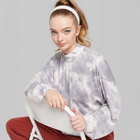 Women's Mock Turtleneck Tie Dyed Sweatshirt - Wild Fable™ Gray | Target