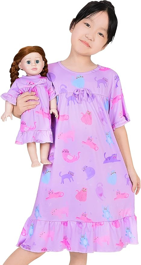 MHJY Matching Girls & Doll Nightgowns Vintage Short Sleeve Sleepwear Pajamas Dress for Girls and ... | Amazon (US)