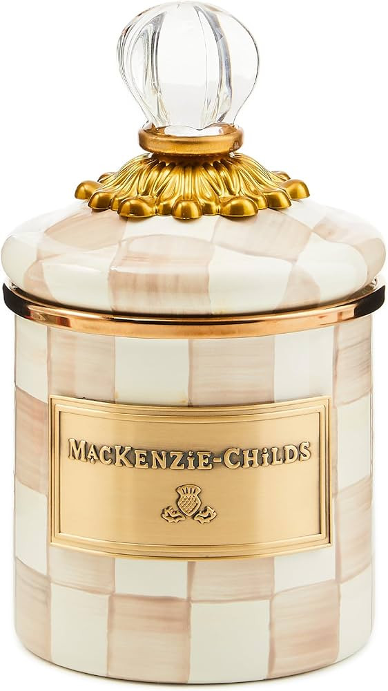 MACKENZIE-CHILDS Mini Enamel Canister, Kitchen Storage Container with Lid, Brown-and-White Mocha ... | Amazon (US)