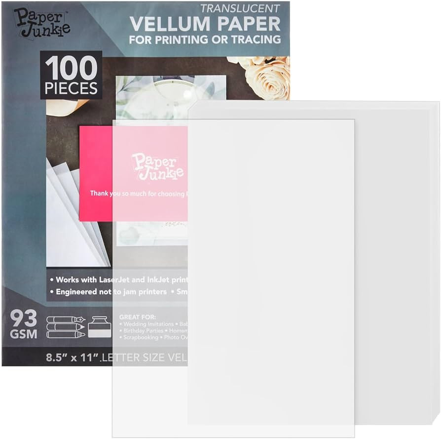 Paper Junkie 100 Sheets 8.5 x 11 in Translucent Vellum Paper - 93gsm/63lb Printable Tracing Paper... | Amazon (US)