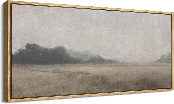 SIGNFORD Extra Large Framed Canvas Print Wall Art Misty Field Landscape Neutral Toned Illustratio... | Amazon (US)