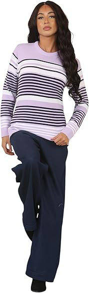 click2style Everyday Wear Striped Ladies Crew Neck Long Sleeve Knitted Jumper | Amazon (UK)