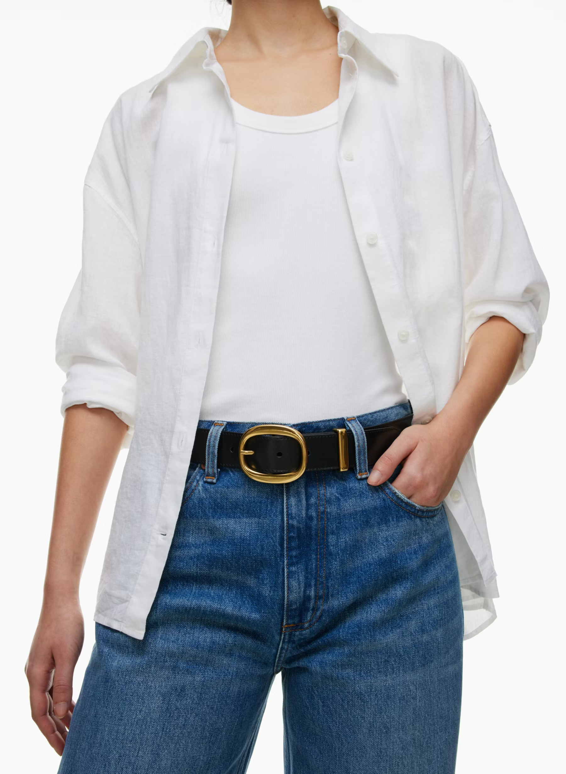 LIFETIME SOLID BRASS LEATHER BELT | Aritzia