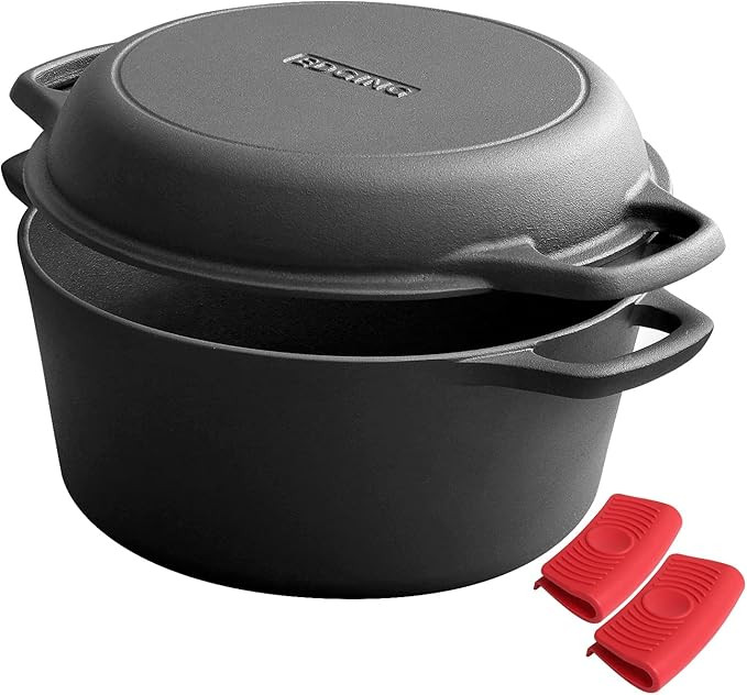 2-in-1 Pre-Seasoned Cast Iron Dutch Oven Pot with Skillet Lid Cooking Pan, Cast Iron Skillet Cook... | Amazon (US)
