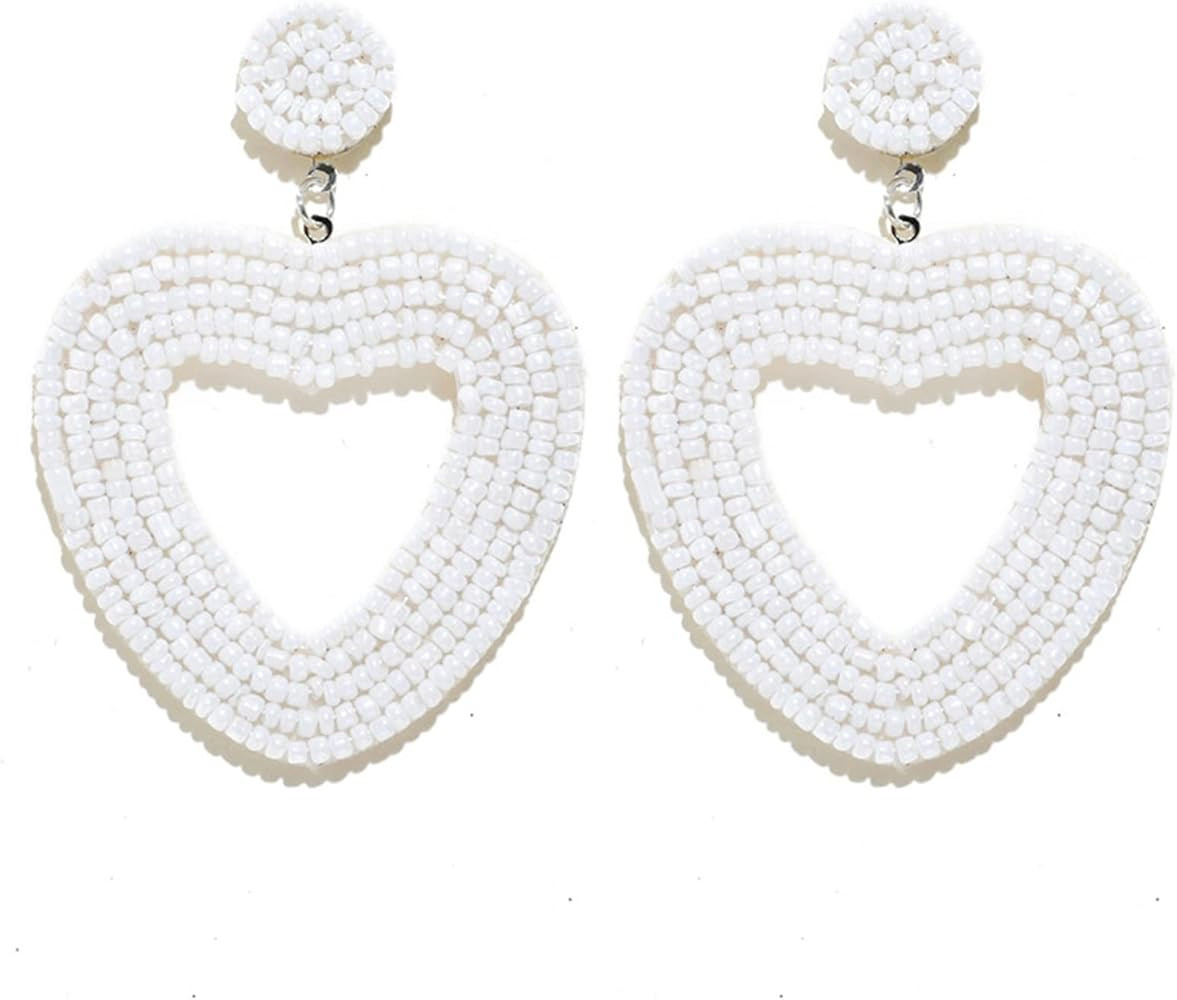 Beaded Heart Earrings for Women Red Heart Drop Earrings Valentine'S Day Gifts for Girlfriend Love... | Amazon (US)