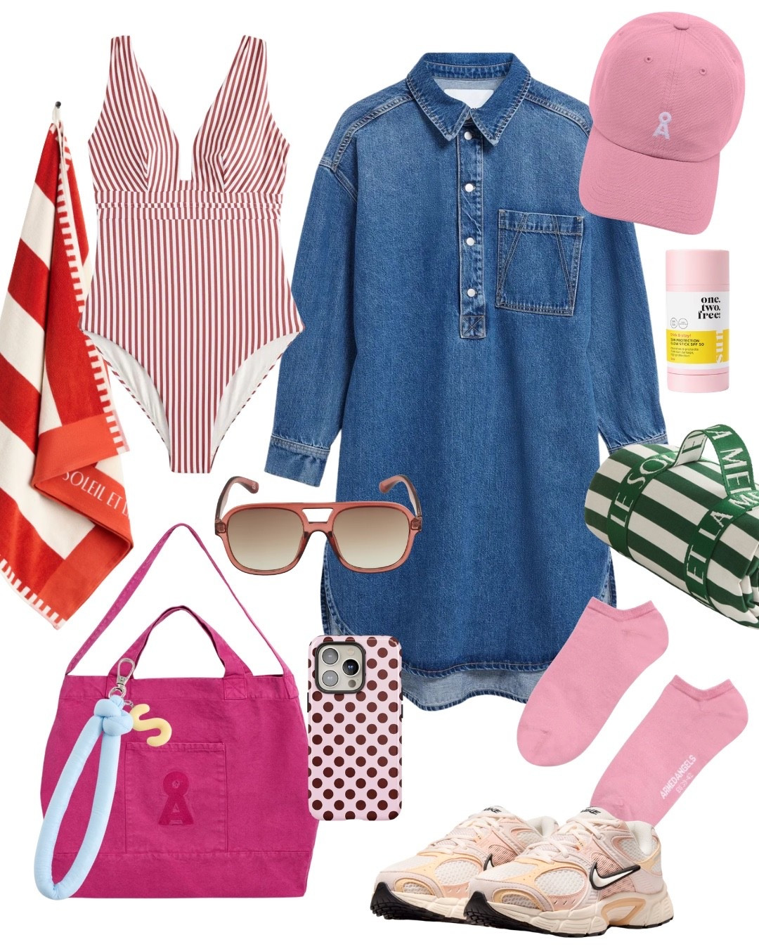 Easy Outfit für Sommertage, an denen man einen spontanen Abstecher zum See oder ins Freibad nicht ausschließen kann: Jeanskleid, Badeanzug, große Tasche, Sneaker, Sonnenschutz. 

#LTKdeutschland #LTKswimwear #LTKsummer