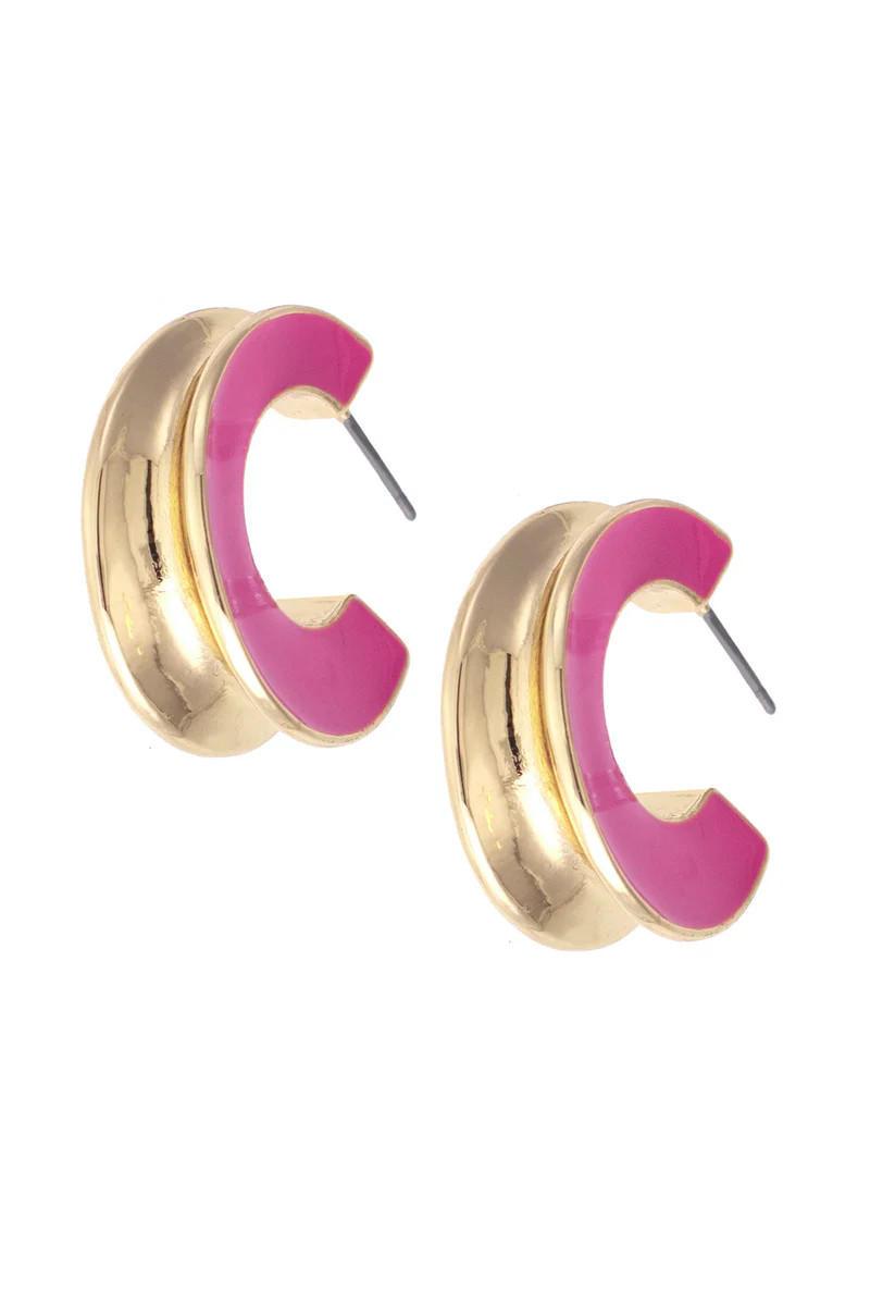 Noel Sculpted Enamel Hoop Earrings in Pink | CANVAS