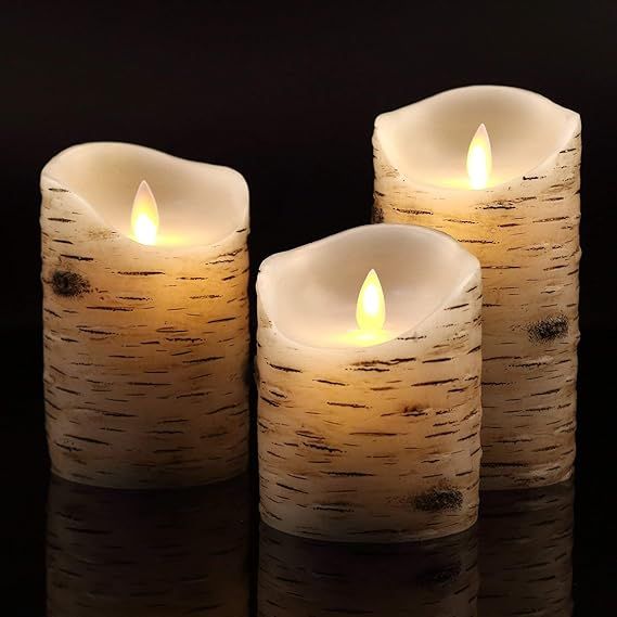 Vinkor Flameless Candles Flickering Candles Birch Bark Set of 4"5"6" Battery Candles Real Wax Pil... | Amazon (US)