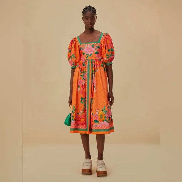 Farm Rio Orange Fruit Garden Scarf Midi Dress | Poshmark