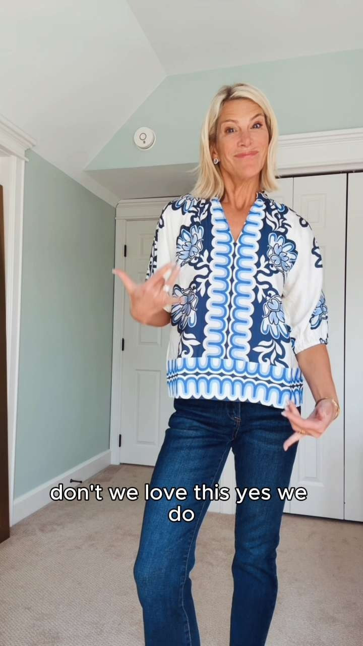 The second the sun came out, I immediately wanted to pull out all the colorful tops and cute jeans again.
This blouse just makes me happy every time I look at it, and these jeans are so good for my girls who don’t want a super high rise fit. 

 #LTKgrwm #LTKootd