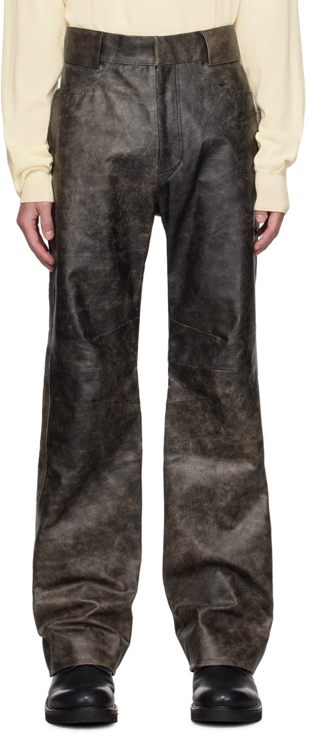 OUAT Brown Office Leather Pants | SSENSE