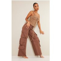 Washed Brown Baggy Wide Leg Cargo Pocket Jeans | PrettyLittleThing US