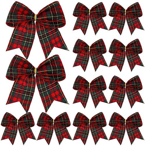 Jetec 12 Pcs Christmas Buffalo Plaid Bows Decorations 6 Inch Christmas Check Plaid Bows Tie Bows ... | Amazon (US)