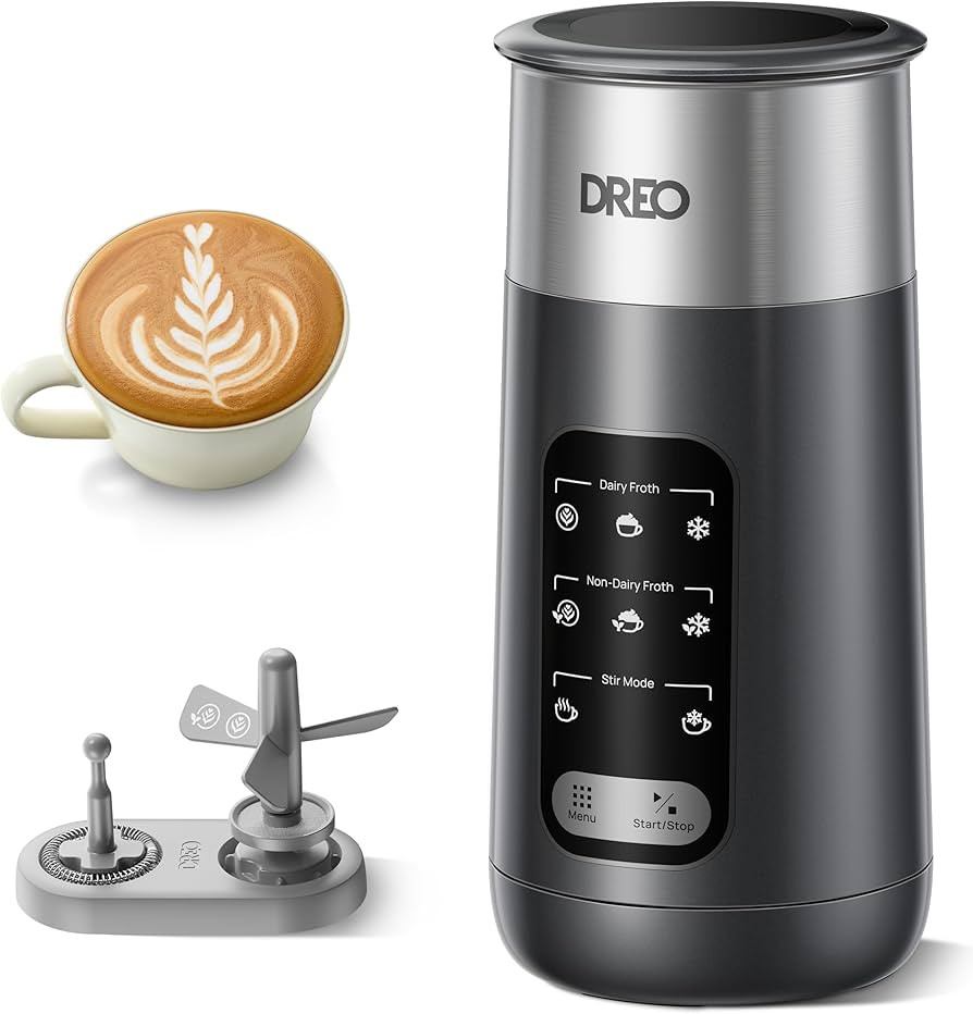 DREO Milk Frother, 8-in-1 Electric Stainless Steel Frother for Latte Art Microfoam and Coffee, 9o... | Amazon (US)