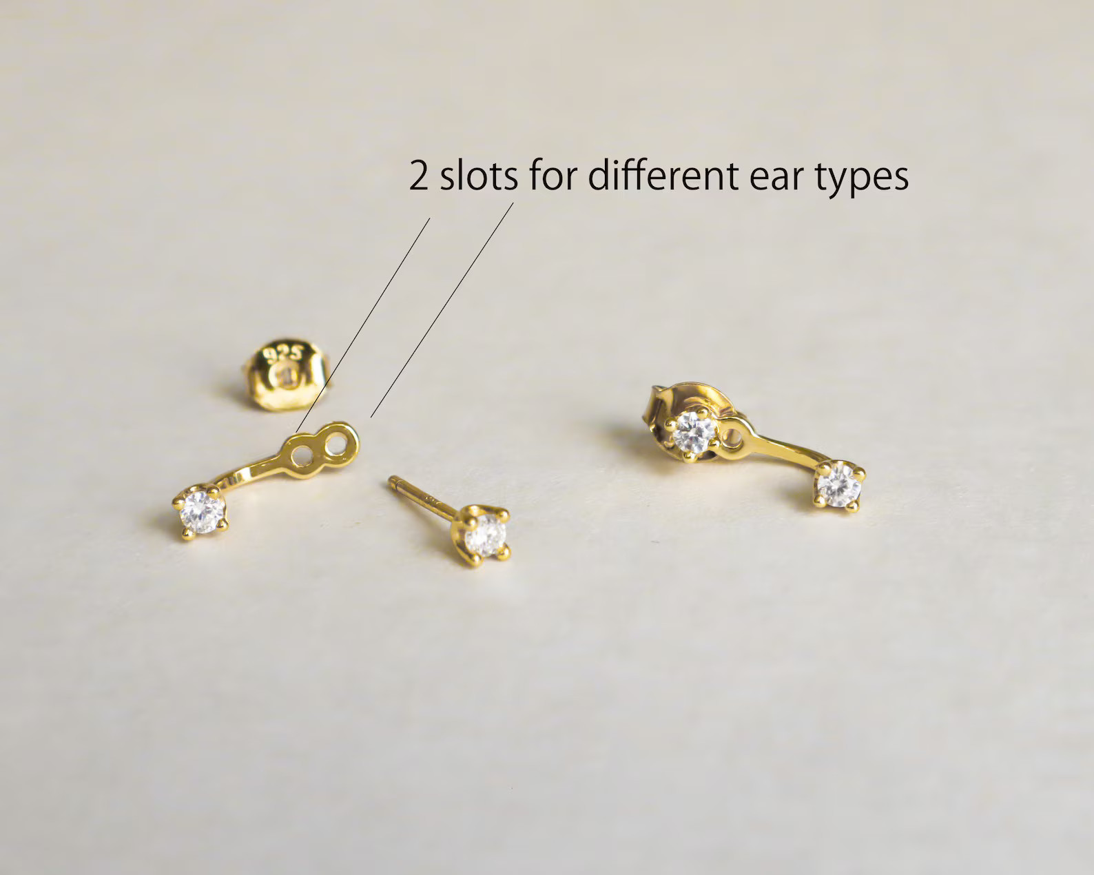 Waterproof-18k Gold Plated Sterling Silver Front Back Earrings, Ear Jacket, Dainty Studs, CZ Diam... | Etsy (US)