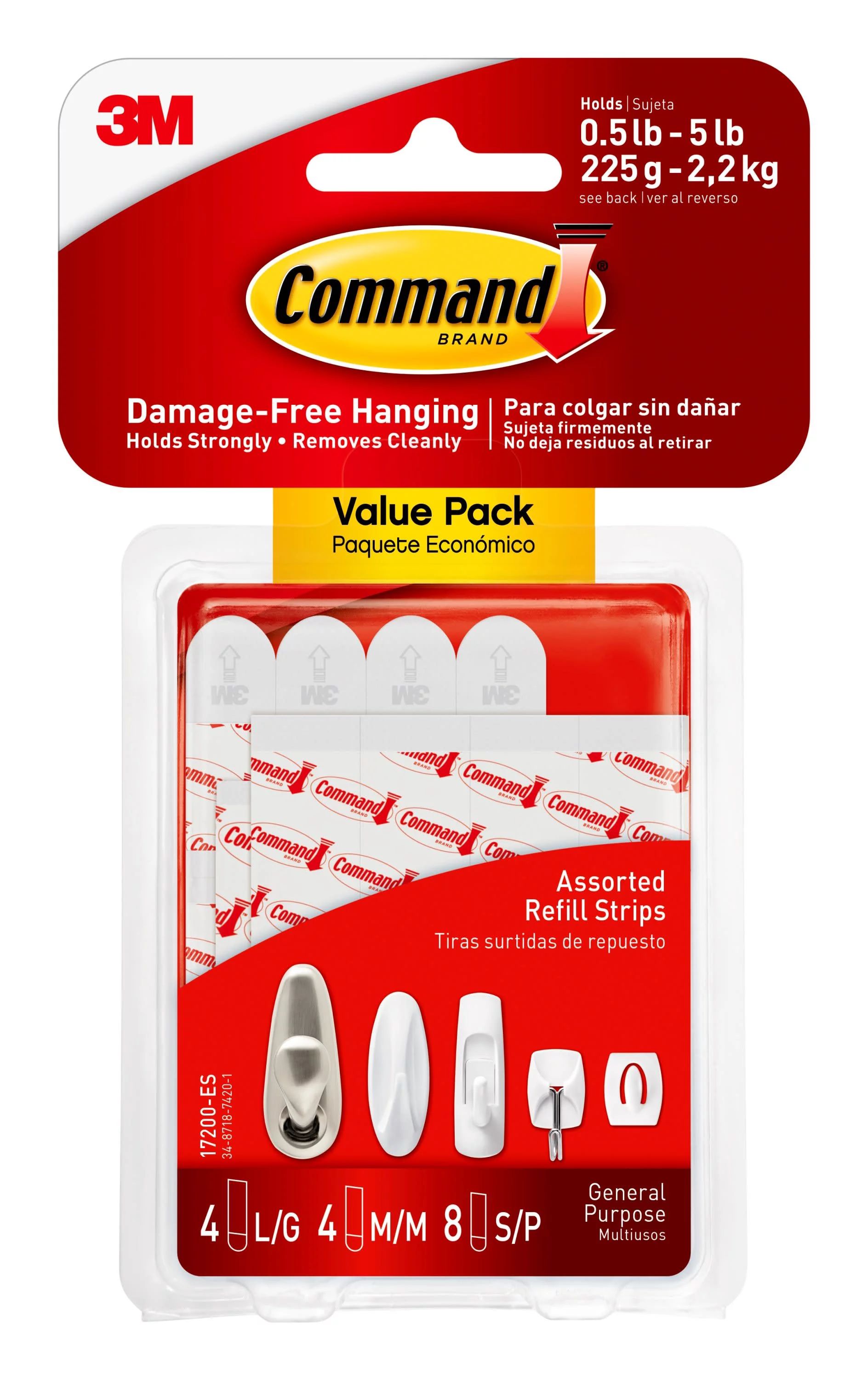 Command Refill Strips, White, 8 Small, 4 Medium & 4 Large Per Pack | Walmart (US)