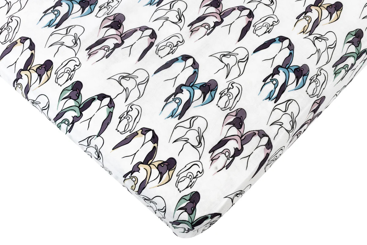 Fitted Bamboo Crib Sheet - Penguin Love | Nest Designs