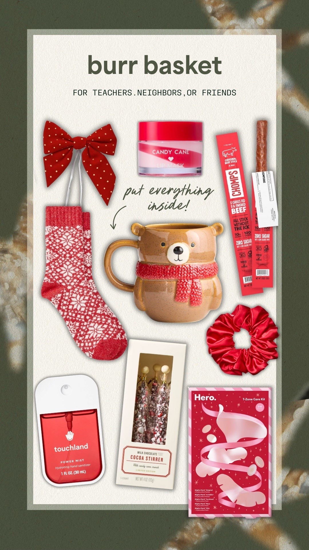 Burr “basket” for teachers, neighbors, or friends! Just put everything together in the mug ❤️
-
-
-
Gifts for her, gifts for teachers, gifts for best friends, gifts for neighbors, gift box, holiday box, easy gifts, Christmas gifts, holiday gifts