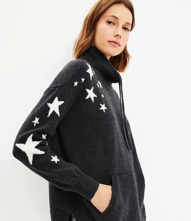 Lou & Grey Star Drawstring Neck Pocket Sweater | LOFT
