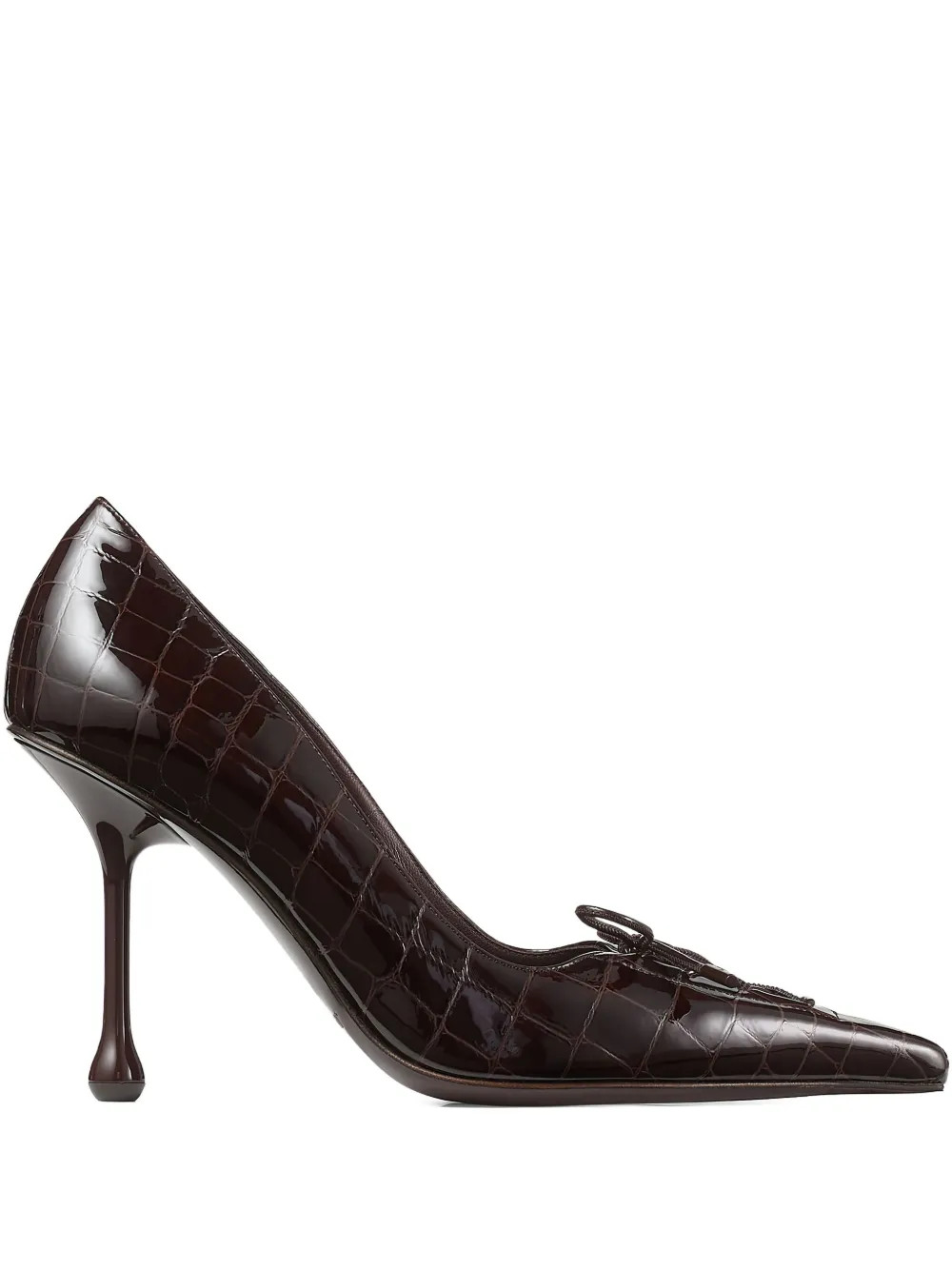 Jimmy Choo 95mm Scarlett Bow croc-embossed Leather Pumps | Brown | FARFETCH | Farfetch Global