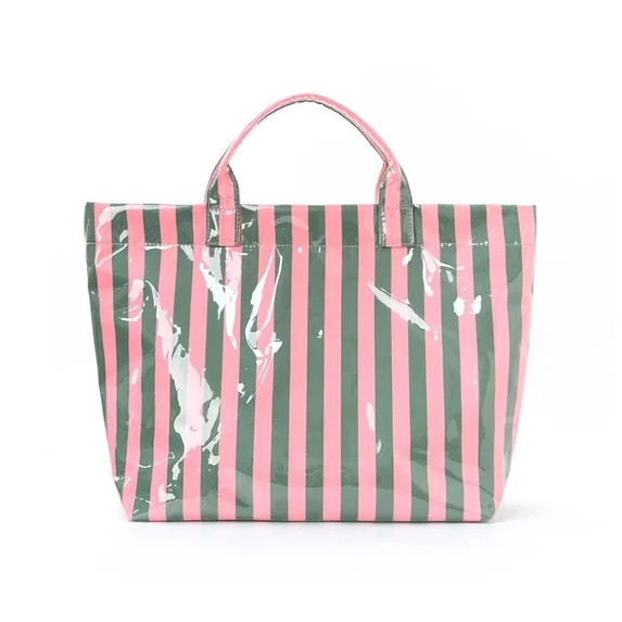 PacificPlex Large Striped Vinyl Tote Beach Pool Bag Waterproof Lightweight (Pink Green) | Walmart (US)