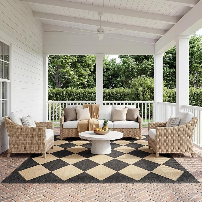 Nuloom Outdoor Performance Collection Sabina Dark Grey/Ivory, 4' x 6', Soft, High Traffic, Stain ... | Amazon (US)