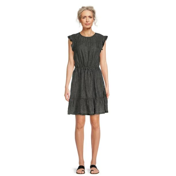 Time and Tru Women’s Woven Flutter Sleeve Dress with Flounce Hem | Walmart (US)