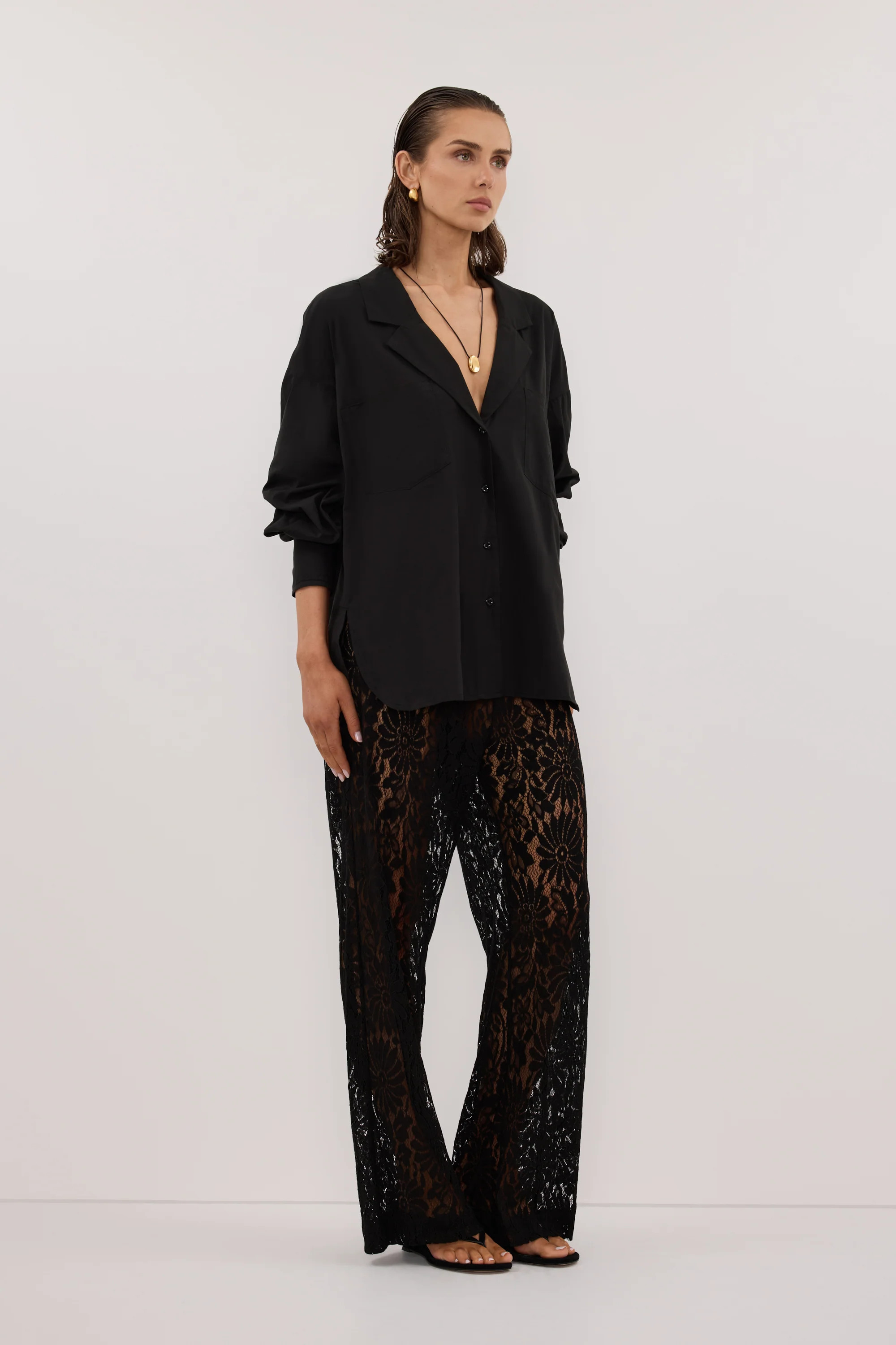 IRENE BLACK NOTCH COLLAR SHIRT | DISSH