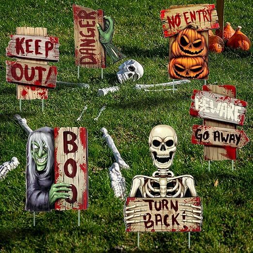 Sizonjoy 6 PCS Halloween Decorations Outdoor, Halloween Decor Yard Signs Lawn Decorations Warning... | Amazon (US)