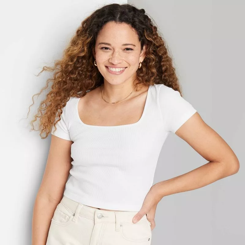 Wild Fable + Short Sleeve Square Neck Cropped Top