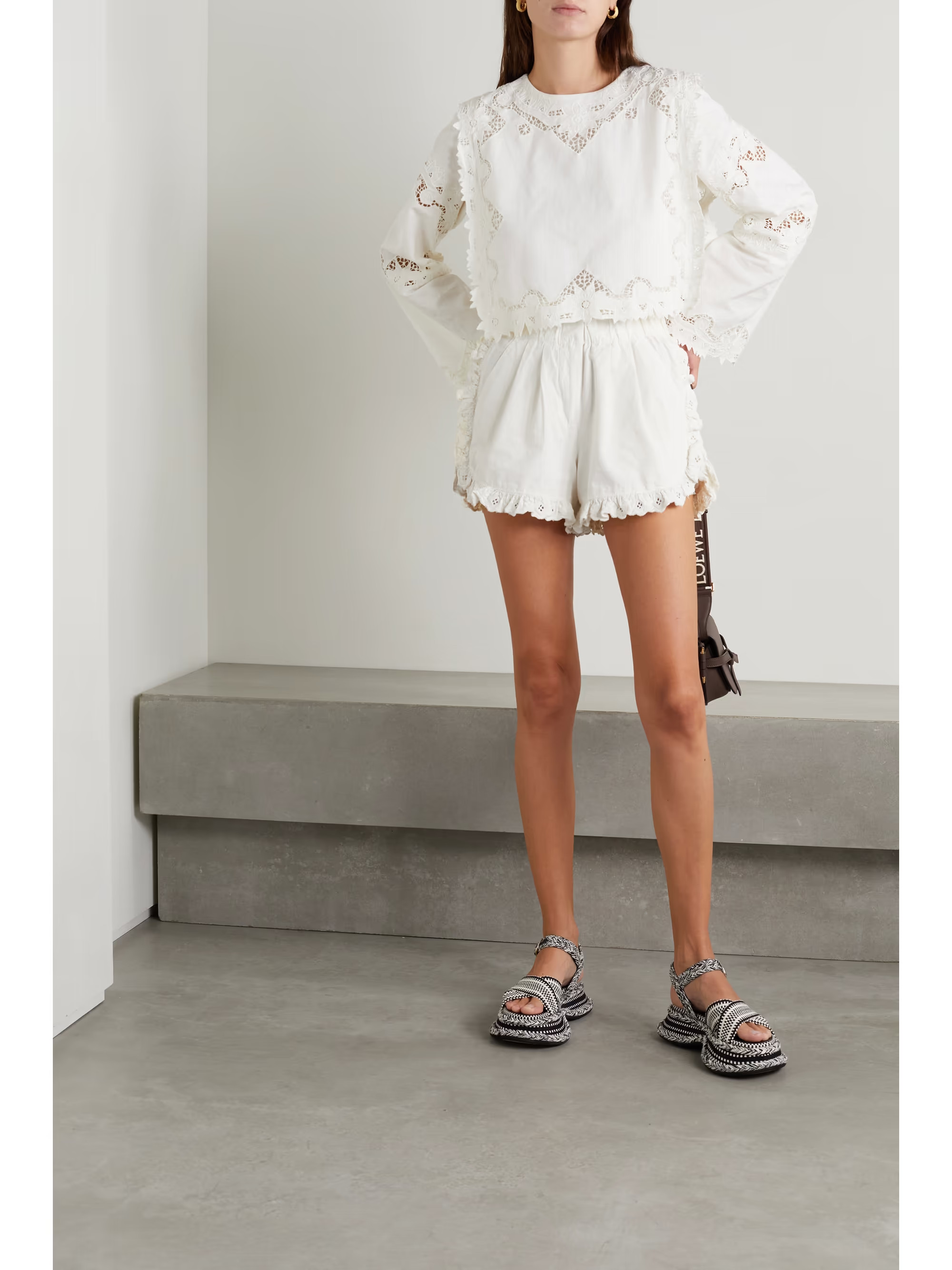 Cream Anita cropped corded lace-trimmed cotton and linen-blend top | SEA | NET-A-PORTER | NET-A-PORTER (US)