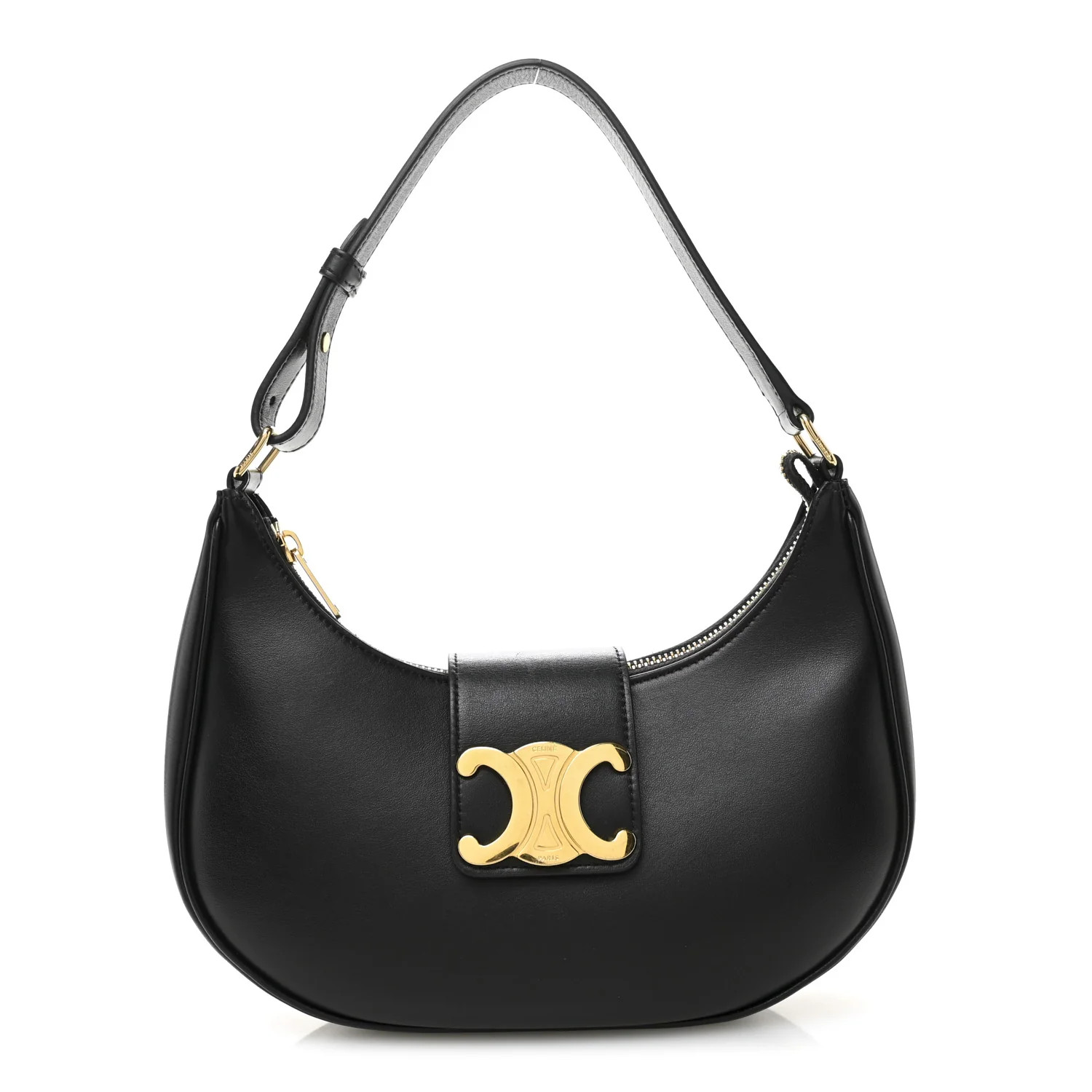Smooth Calfskin Medium Strap Ava Triomphe Shoulder Bag Black | FASHIONPHILE (US)