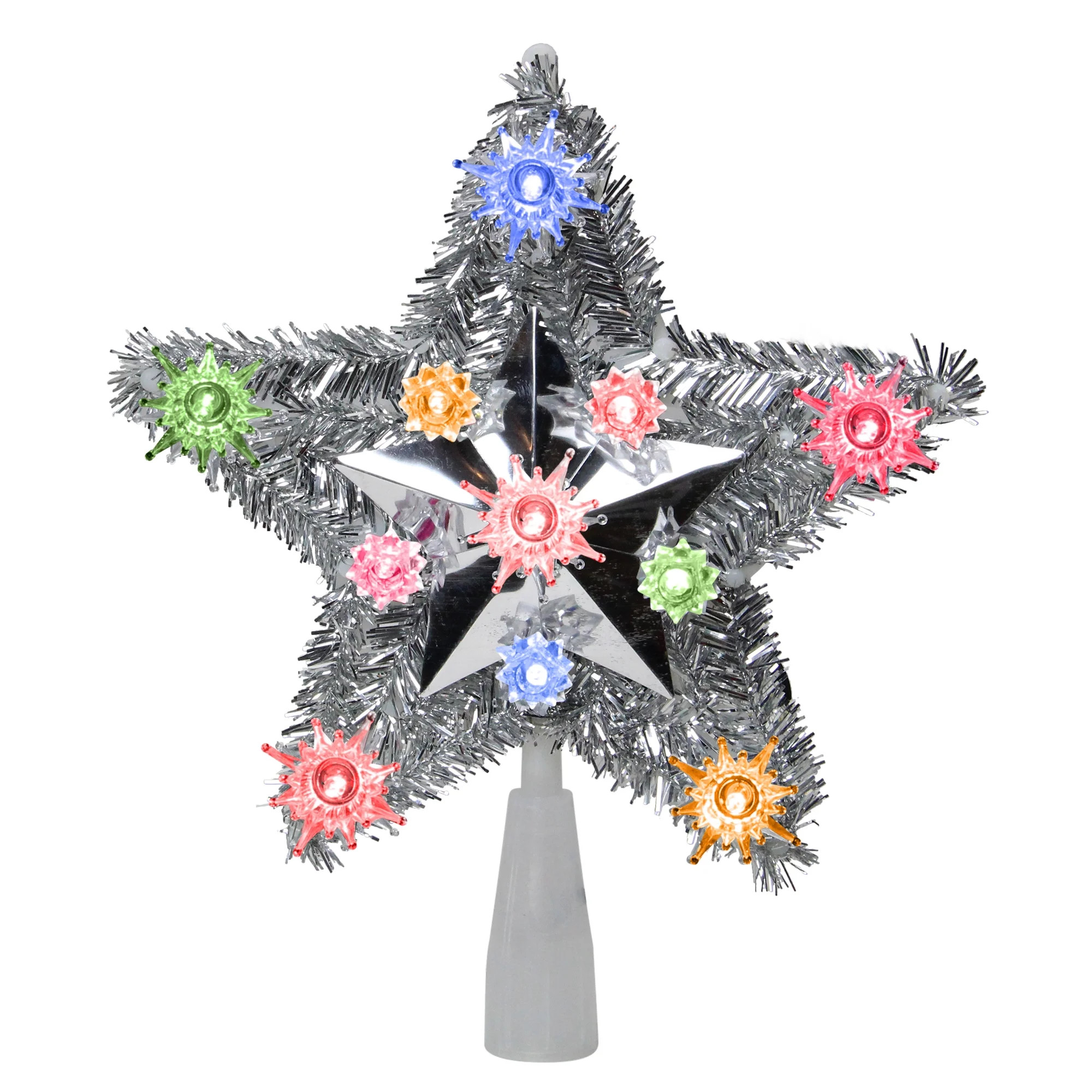Northlight 9" Lighted Silver Star Christmas Tree Topper - Multicolor Lights | Walmart (US)