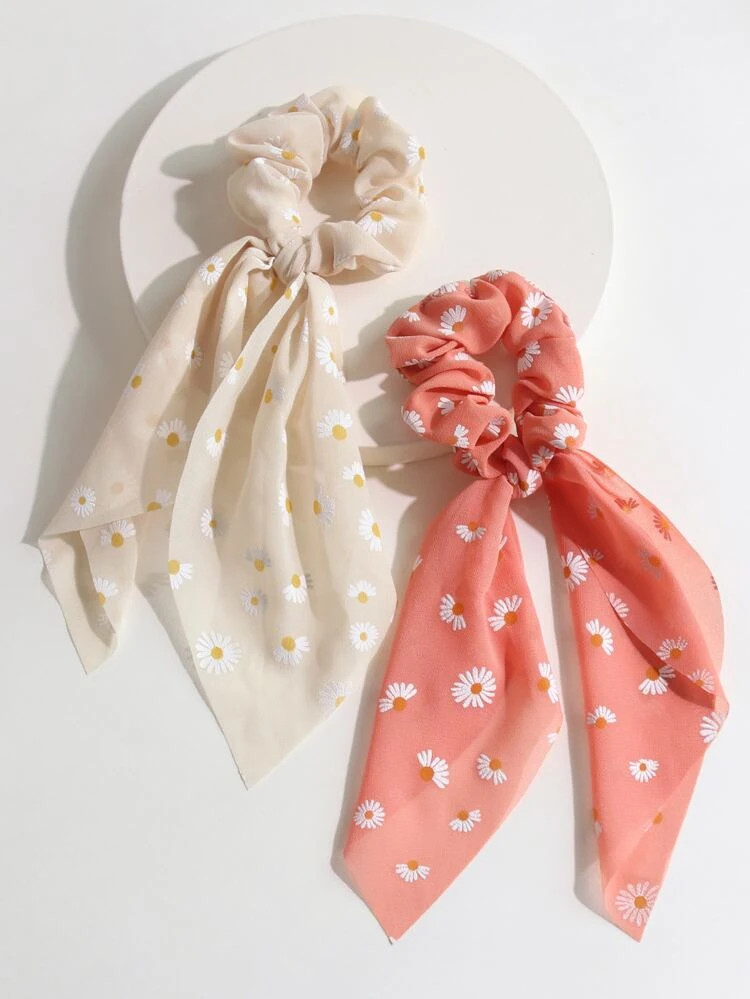 2pcs Toddler Girls Flower Pattern Scarf Hair Tie | SHEIN