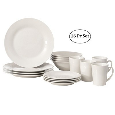 Dinewares 16 PC Spin Wash Dinnerware Dish Set for 4 Person | Mugs, Salad and Dinner Plates and Bowls Sets, Dishwasher and Microwave Safe, White | Target