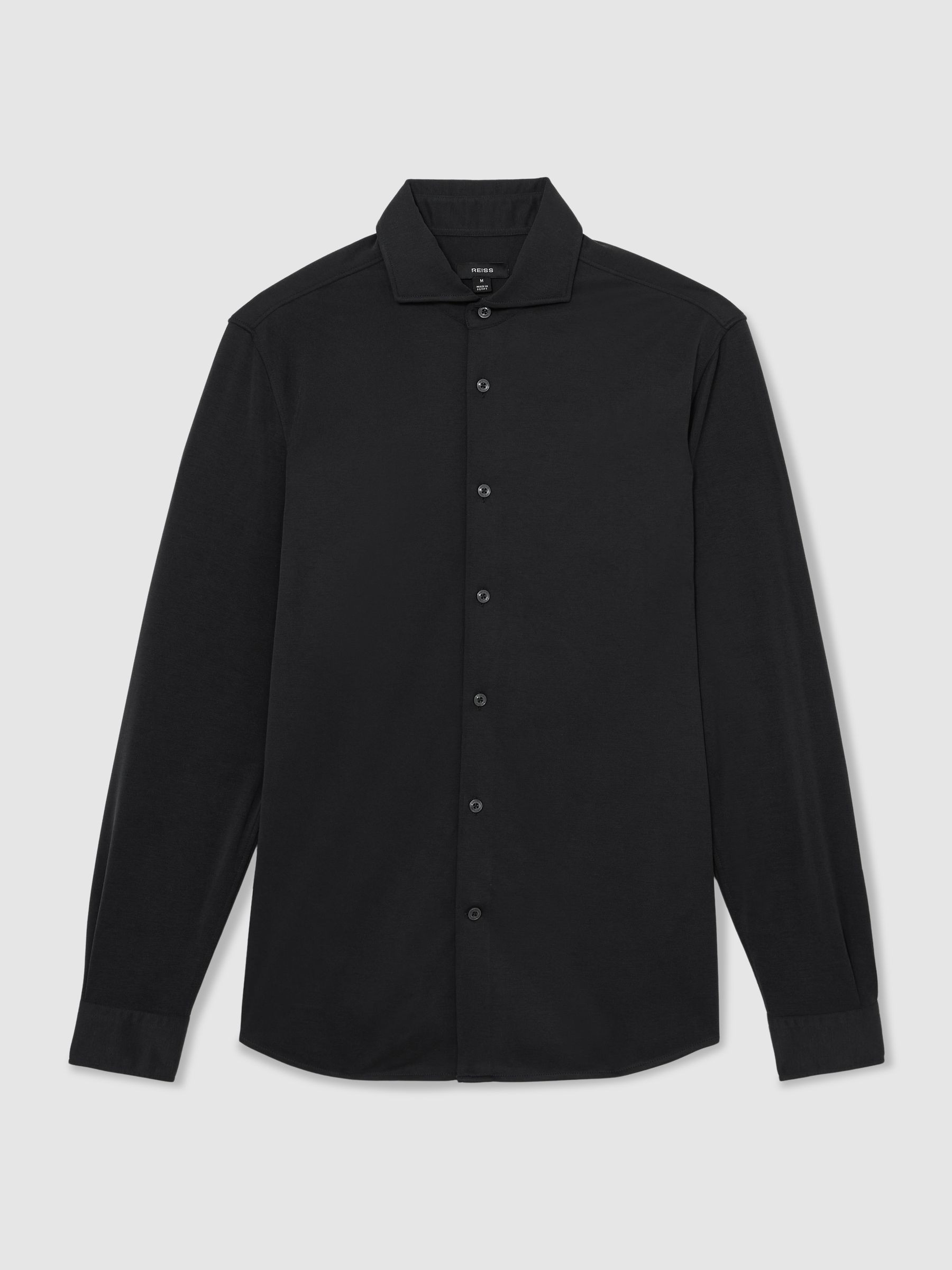 Reiss Stretch-Modal Cutaway-Collar Shirt Regular-Fit in Washed Black | REISS | Reiss US