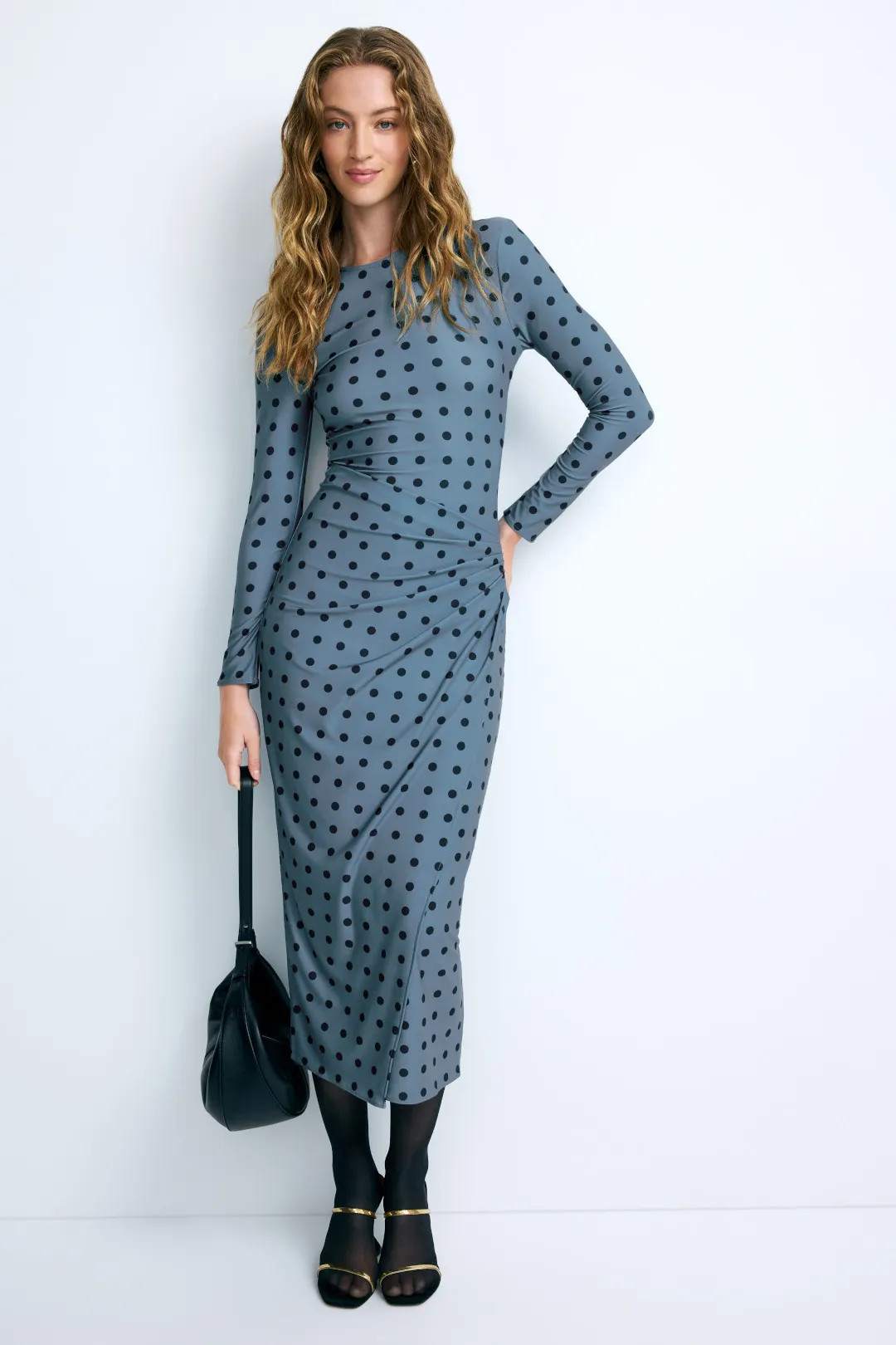 ARIAS NEW YORK Polka Dot Draped Pencil Dress | Rent the Runway