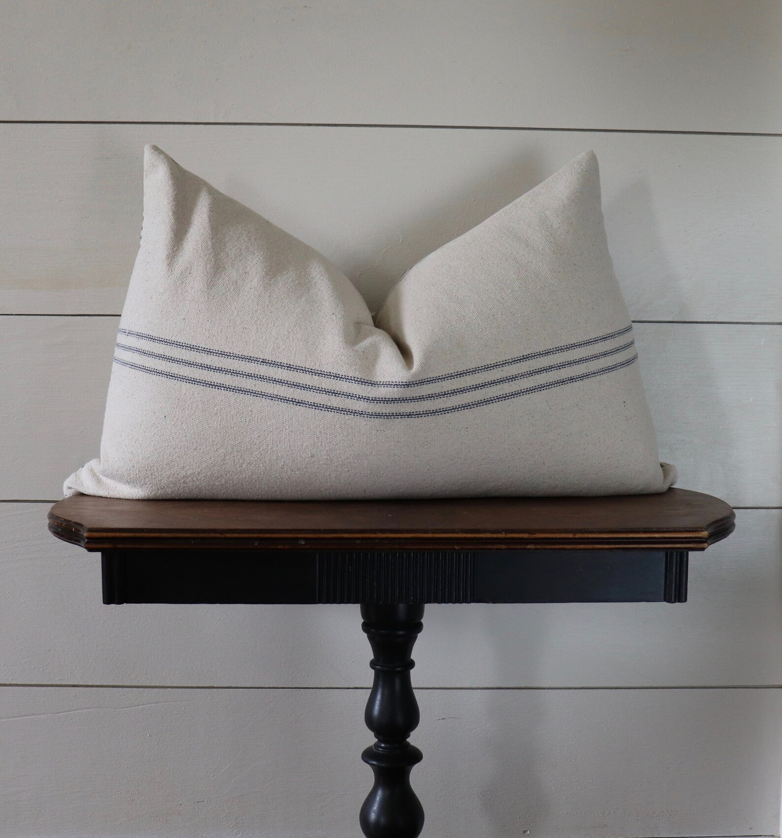 Grain Sack Lumbar Pillow Cover | Farmhouse Lumbar Pillow Cover | Beige Background | Blue 9 Stripe... | Etsy (US)