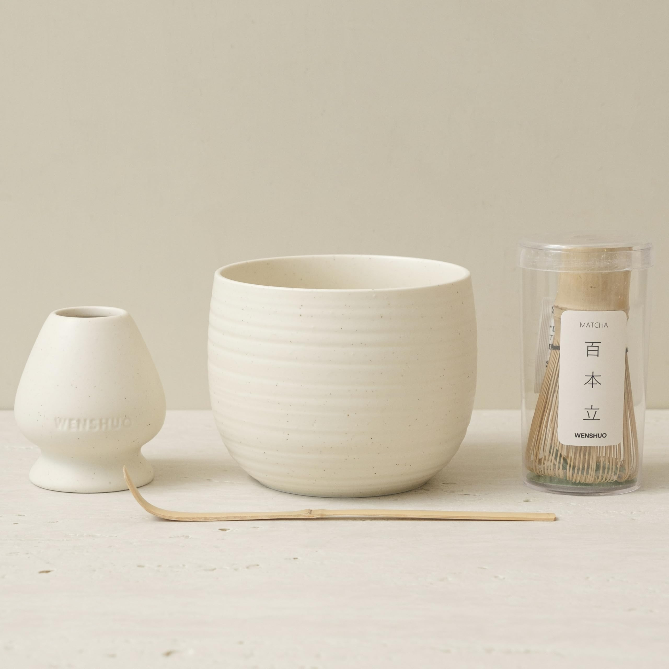 Matcha Whisk Set, Ceramic Matcha Bowl & Whisk Holder, Bamboo Accessory, Modern Design (Matte Crè... | Amazon (US)