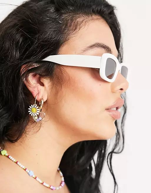 ASOS DESIGN square bevelled sunglasses in white | ASOS (Global)