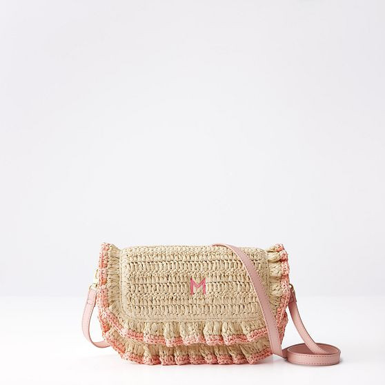 Sofia Ruffle Raffia Crossbody Bag, Pink | Mark and Graham