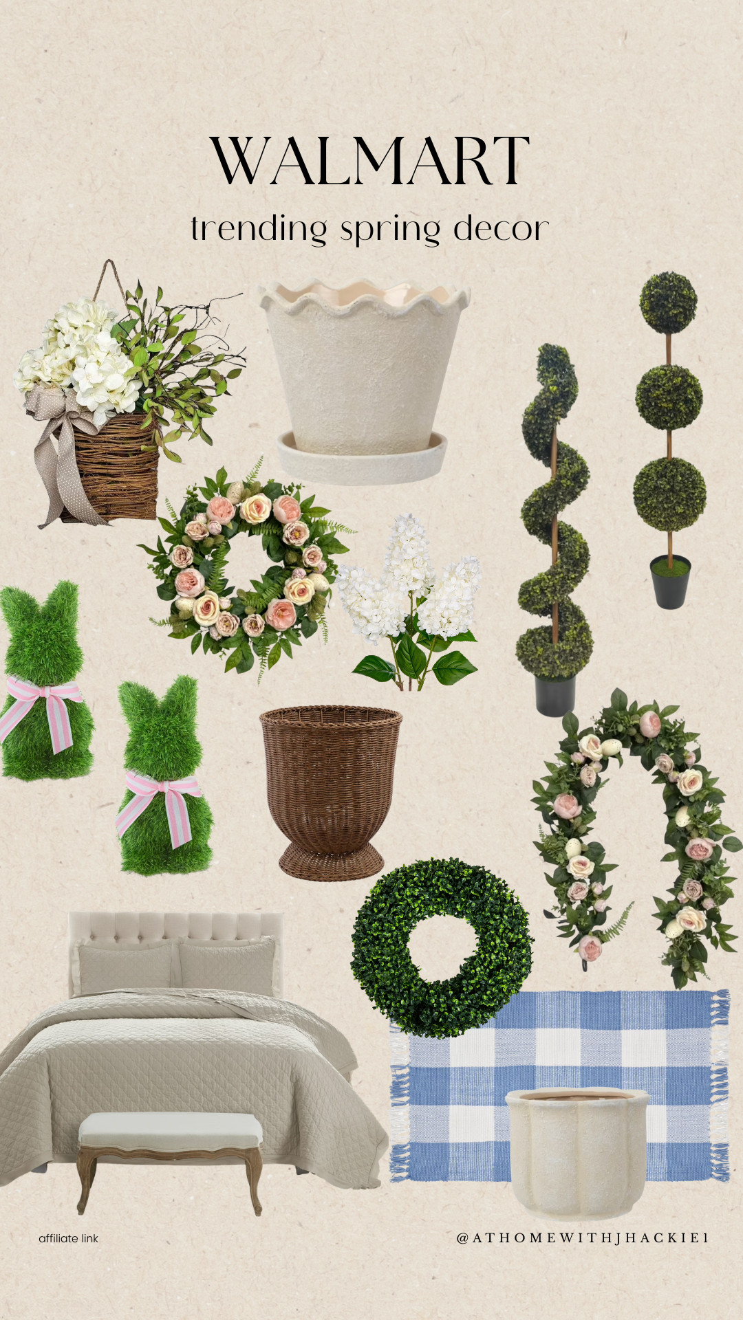 Walmart spring decor, walmart trending home decor, spring outdoor decor ideas, artificial topiary trees, spiral topiary plant, boxwood wreath, floral spring wreath, easter bunny decor, moss bunny decoration, wicker planter basket, ruffled planter pot, blue gingham throw blanket, neutral spring bedding, hydrangea stems decor, affordable walmart home finds 

 

#LTKSeasonal #LTKHome