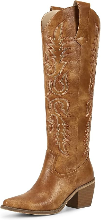 wetkiss Women's Pointed Toe Cowboy Boots | Amazon (US)