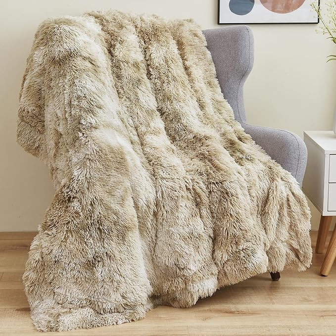 GONAAP Fuzzy Faux Fur Throw Blanket Tie-dye Beige Super Soft Cozy Plush Fuzzy Shaggy Blanket for ... | Amazon (US)