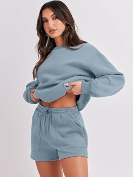 ANRABESS Women 2 Piece Outfits Sweatsuit Oversized Sweatshirt & Lounge Shorts 2023 Casual Cozy Pa... | Amazon (US)