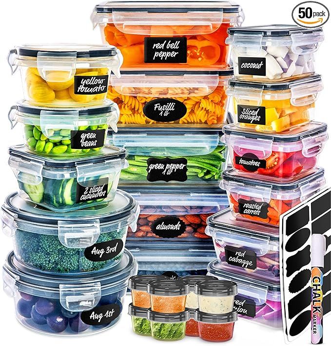 fullstar 50 PCS Plastic Food Storage Containers with Lids (24 Containers & 24 Lids), Leakproof BP... | Amazon (US)