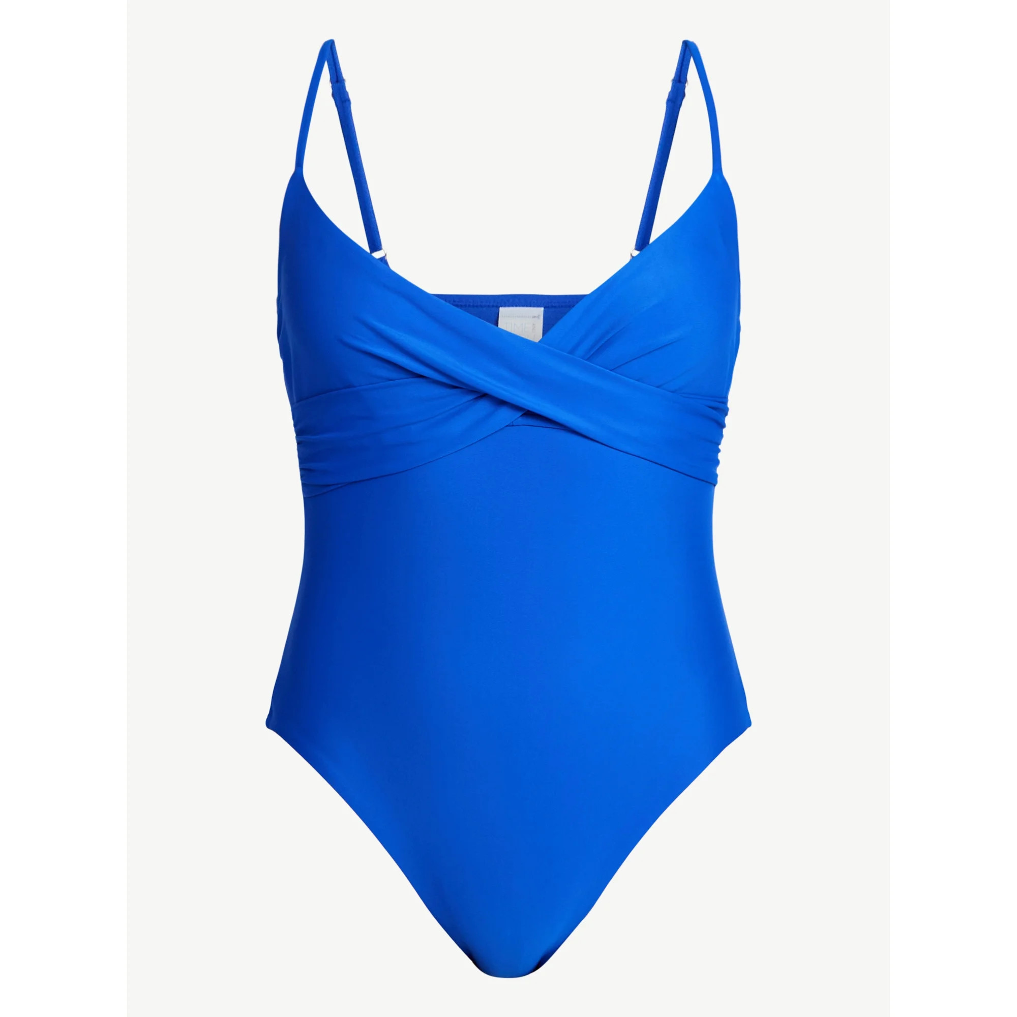 Time and Tru Women's and Women's Plus Size Ruched Front One Piece Swimsuit, Sizes XS-3X | Walmart (US)