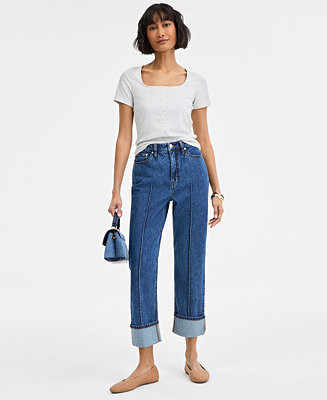 On 34th Women's High-Rise Cuffed Straight-Leg Jeans, Exclusively at Macy's - Macy's | Macy's