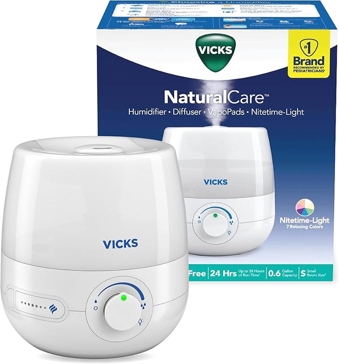 Vicks NaturalCare Cool Mist Ultrasonic Humidifier (VUL530), White, Small Room – Humidifier and ... | Amazon (US)