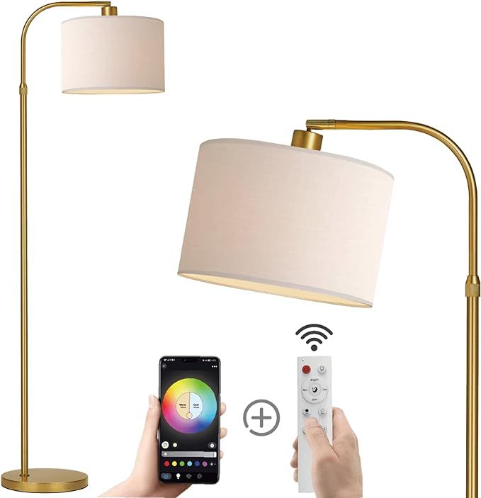 FINNCHY Gold Floor Lamp with Remote Control, 1200 Lumens 15W LED Bulb Included, Adjustable Height... | Amazon (US)